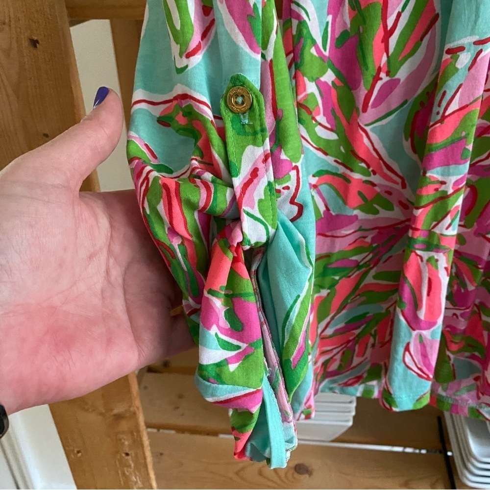 Lilly Pulitzer Colorful Dorthy Pintuck Blouse Top Multi in the Vias Print XS - Picture 9 of 16